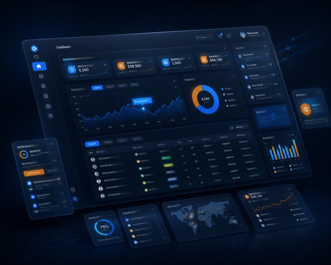 Opsfyn enterprise dashboard showing AI analytics, ERP data and cloud infrastructure metrics